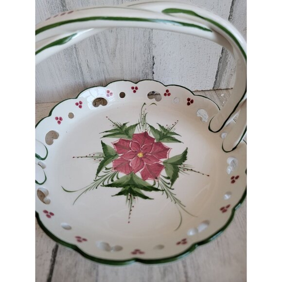 Portugal tray ceramic poinsettia red flower home decor xmas carrying plate - Picture 2 of 6